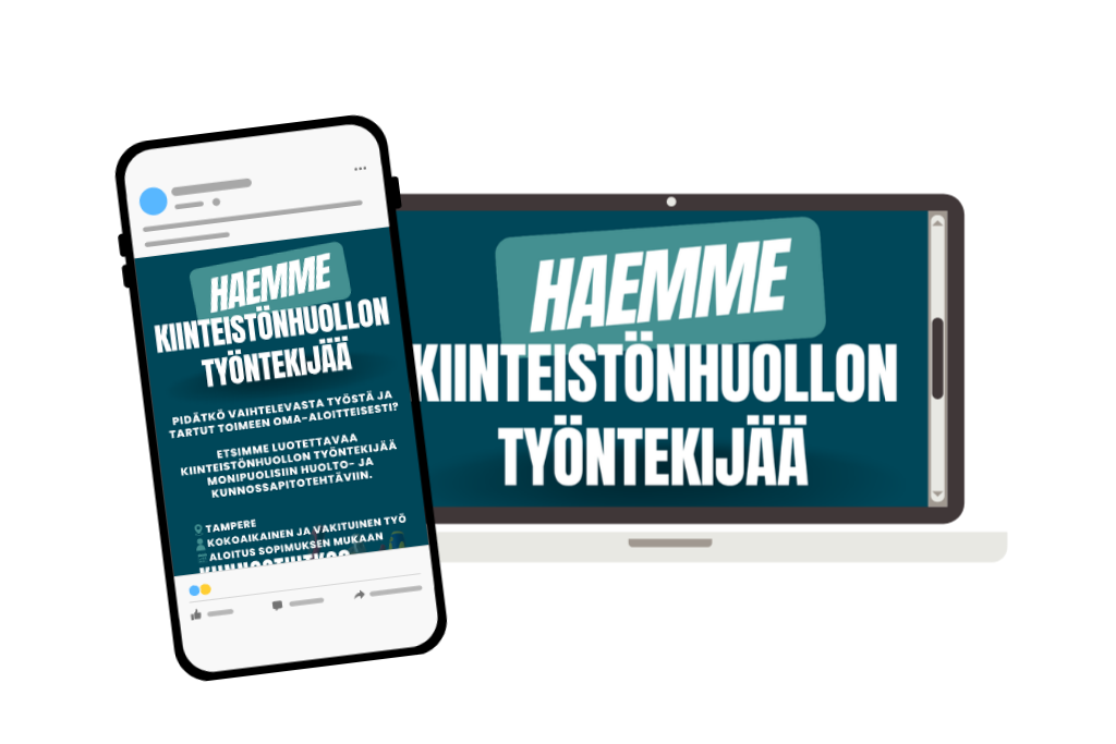 Oman yrityksen näköinen työpaikkailmoitus nopealla aikataululla